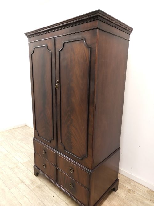 DIMINUTIVE ANTIQUE EDWARDIAN MAHOGANY DOUBLE WARDROBE TALLBOY COMPACTUM - ADDITIONAL PHOTO 4