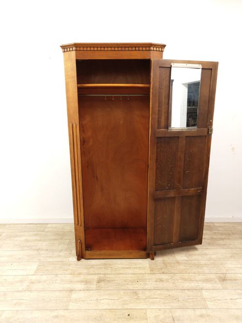 ANTIQUE LINEN FOLD STYLE GOLDEN OAK SINGLE HALL WARDROBE - ADDITIONAL PHOTO 2