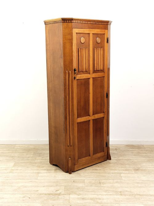 ANTIQUE LINEN FOLD STYLE GOLDEN OAK SINGLE HALL WARDROBE - ADDITIONAL PHOTO 8