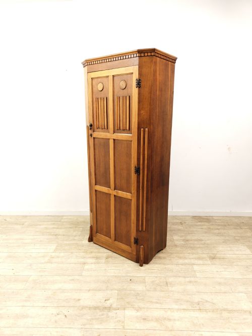 ANTIQUE LINEN FOLD STYLE GOLDEN OAK SINGLE HALL WARDROBE - ADDITIONAL PHOTO 9
