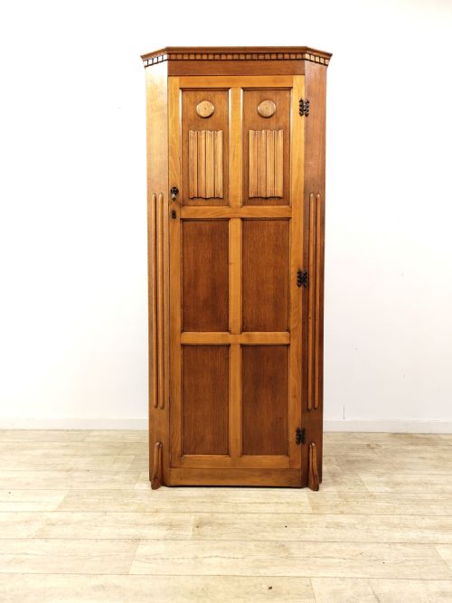 antique linen fold style golden oak single hall wardrobe - CATEGORY: ANTIQUE CUPBOARDS - DATED 1930