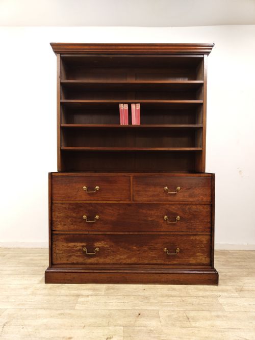 antique 19th c school mahogany oak open bookcase on chest - CATEGORY: ANTIQUE BOOKCASES - DATED 19TH CENTURY