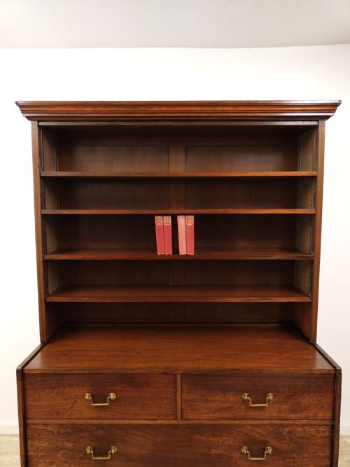 ANTIQUE 19TH C SCHOOL MAHOGANY OAK OPEN BOOKCASE ON CHEST - ADDITIONAL PHOTO 7