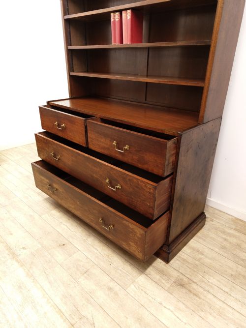 ANTIQUE 19TH C SCHOOL MAHOGANY OAK OPEN BOOKCASE ON CHEST - ADDITIONAL PHOTO 11