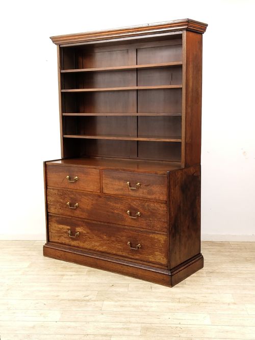 ANTIQUE 19TH C SCHOOL MAHOGANY OAK OPEN BOOKCASE ON CHEST - ADDITIONAL PHOTO 12