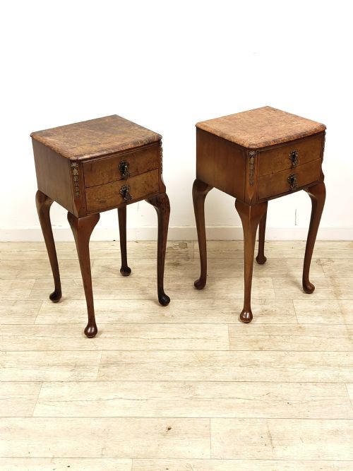 antique pair of distressed burr walnut bedside lamp tables cabinets - CATEGORY: ANTIQUE CUPBOARDS - DATED 1930