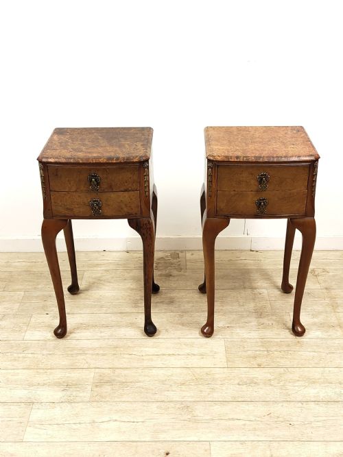 ANTIQUE PAIR OF DISTRESSED BURR WALNUT BEDSIDE LAMP TABLES CABINETS - ADDITIONAL PHOTO 2