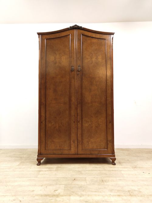 ANTIQUE BURR WALNUT TALLBOY COMPACTUM SINGLE WARDROBE - ADDITIONAL PHOTO 9