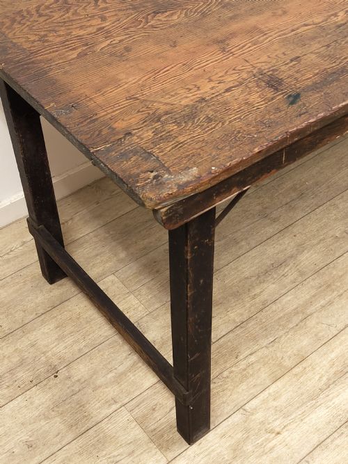ANTIQUE EDWARDIAN DISTRESSED SOLID CHUNKY OAK PLANK TOP KITCHEN TRESTLE TABLE - ADDITIONAL PHOTO 1