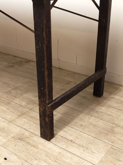 ANTIQUE EDWARDIAN DISTRESSED SOLID CHUNKY OAK PLANK TOP KITCHEN TRESTLE TABLE - ADDITIONAL PHOTO 3