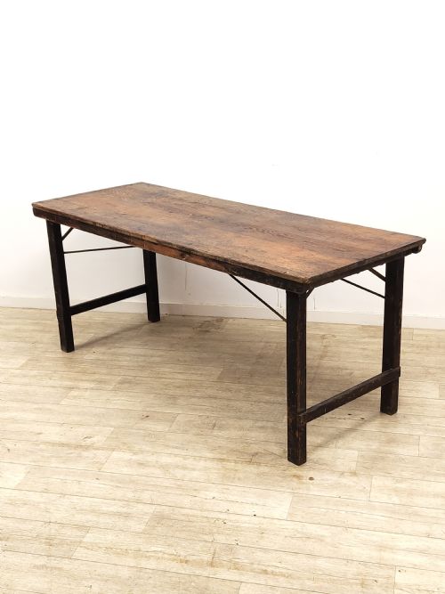 antique edwardian distressed solid chunky oak plank top kitchen trestle table - CATEGORY: ANTIQUE TABLES - DATED EDWARDIAN