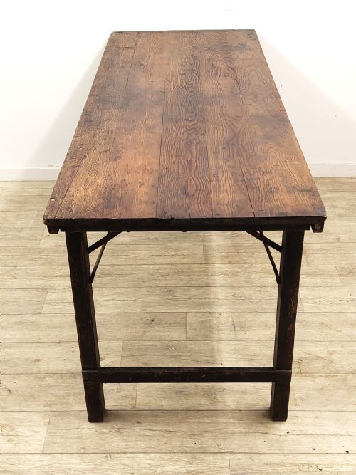 ANTIQUE EDWARDIAN DISTRESSED SOLID CHUNKY OAK PLANK TOP KITCHEN TRESTLE TABLE - ADDITIONAL PHOTO 10
