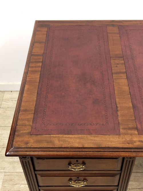 LARGE ANTIQUE EDWARDIAN SOLID MAHOGANY LEATHER TOP PEDESTAL OFFICE WORK DESK - ADDITIONAL PHOTO 6