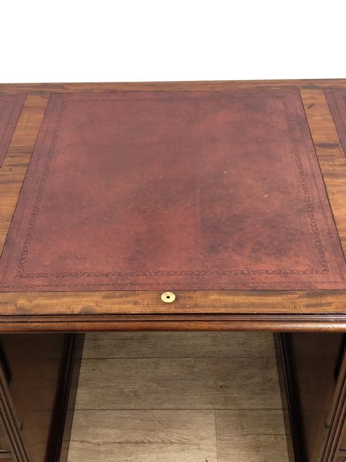 LARGE ANTIQUE EDWARDIAN SOLID MAHOGANY LEATHER TOP PEDESTAL OFFICE WORK DESK - ADDITIONAL PHOTO 1