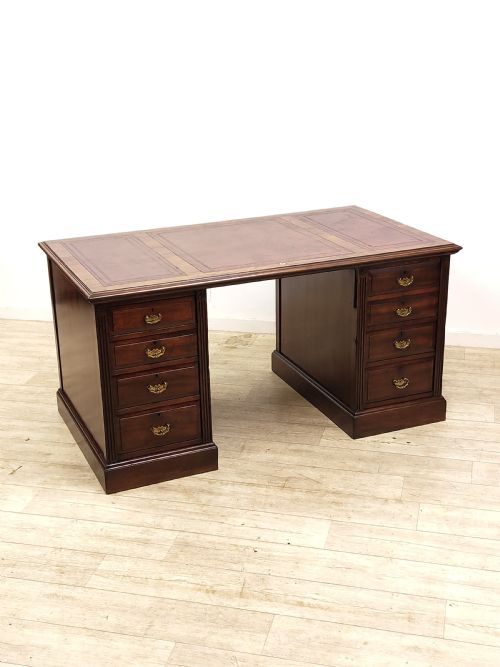 large antique edwardian solid mahogany leather top pedestal office work desk - CATEGORY: ANTIQUE DESKS - DATED EDWARDIAN