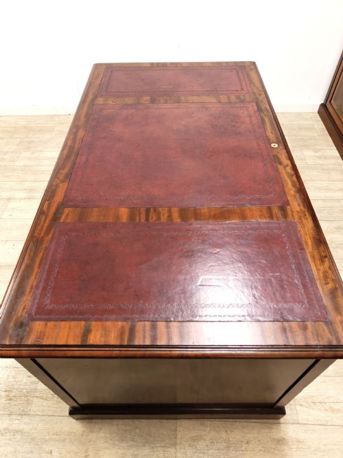 LARGE ANTIQUE EDWARDIAN SOLID MAHOGANY LEATHER TOP PEDESTAL OFFICE WORK DESK - ADDITIONAL PHOTO 9