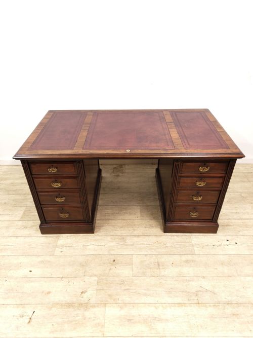LARGE ANTIQUE EDWARDIAN SOLID MAHOGANY LEATHER TOP PEDESTAL OFFICE WORK DESK - ADDITIONAL PHOTO 12