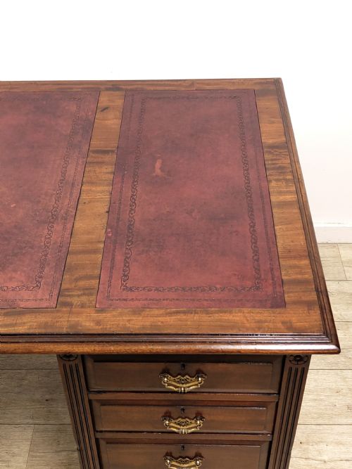 LARGE ANTIQUE EDWARDIAN SOLID MAHOGANY LEATHER TOP PEDESTAL OFFICE WORK DESK - ADDITIONAL PHOTO 13