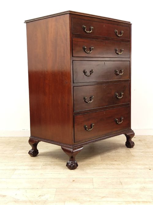 ANTIQUE EDWARDIAN CHIPPENDALE STYLE NARROW SOLID MAHOGANY CHEST OF DRAWERS - ADDITIONAL PHOTO 2