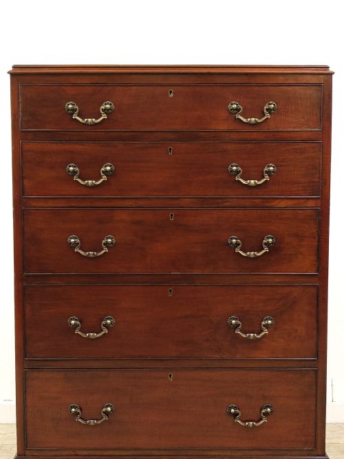 ANTIQUE EDWARDIAN CHIPPENDALE STYLE NARROW SOLID MAHOGANY CHEST OF DRAWERS - ADDITIONAL PHOTO 5