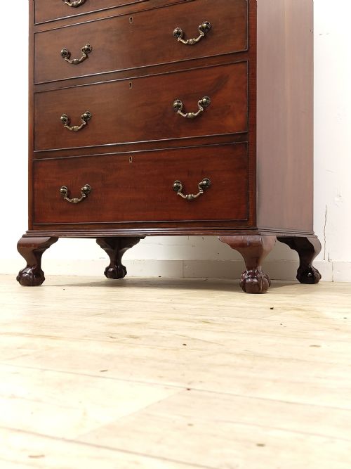 ANTIQUE EDWARDIAN CHIPPENDALE STYLE NARROW SOLID MAHOGANY CHEST OF DRAWERS - ADDITIONAL PHOTO 7