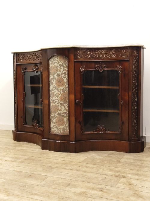ANTIQUE VICTORIAN PLUSH MARBLE TOP ROSEWOOD CHIFFONIER SIDEBOARD - ADDITIONAL PHOTO 1