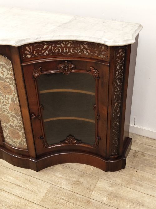 ANTIQUE VICTORIAN PLUSH MARBLE TOP ROSEWOOD CHIFFONIER SIDEBOARD - ADDITIONAL PHOTO 5
