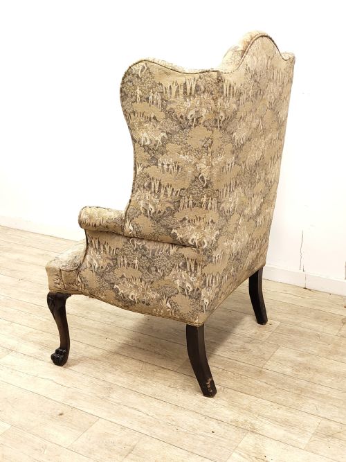 ANTIQUE 18TH CENTURY GEORGIAN FIRESIDE WING ARMCHAIR ON HAIRY PAW FEET - ADDITIONAL PHOTO 12