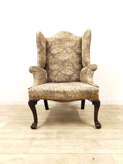 ANTIQUE 18TH CENTURY GEORGIAN FIRESIDE WING ARMCHAIR ON HAIRY PAW FEET - ADDITIONAL PHOTO 13