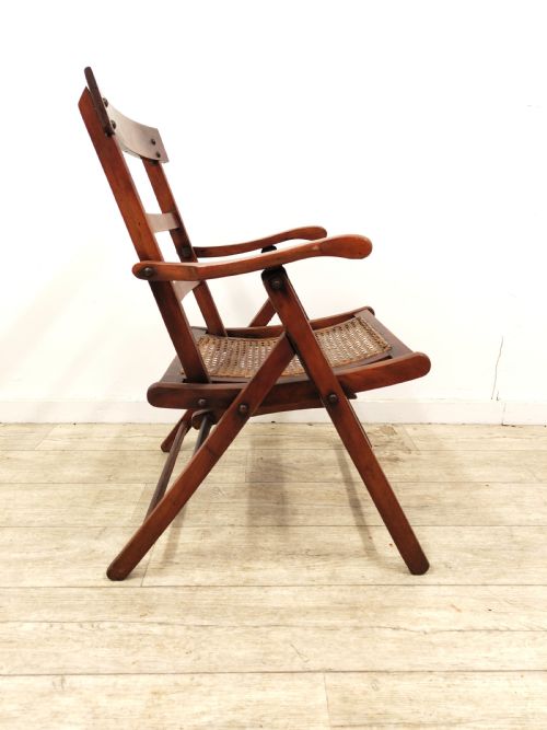 ANTIQUE ENGLISH VICTORIAN STAINED BEECH FOLDING CANE CAMPAIGN ARMCHAIR - ADDITIONAL PHOTO 5