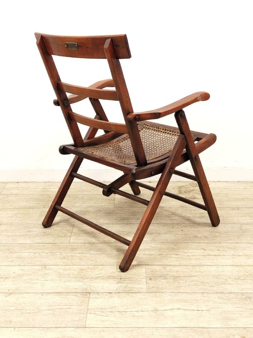 ANTIQUE ENGLISH VICTORIAN STAINED BEECH FOLDING CANE CAMPAIGN ARMCHAIR - ADDITIONAL PHOTO 1