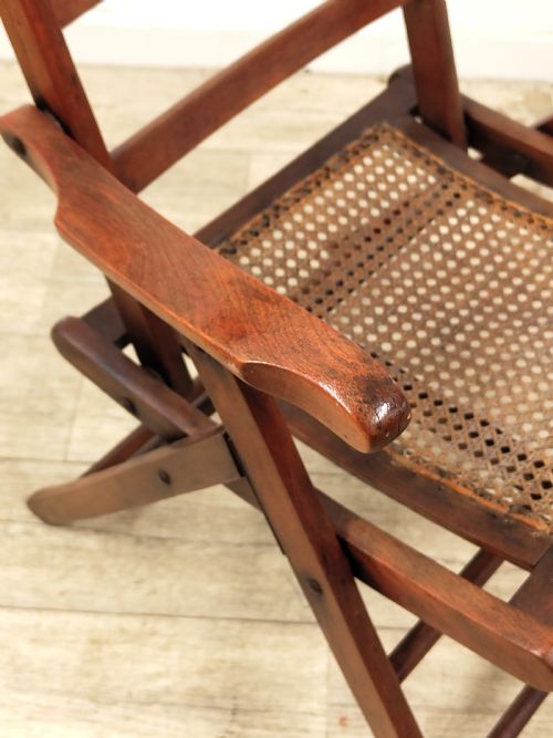 ANTIQUE ENGLISH VICTORIAN STAINED BEECH FOLDING CANE CAMPAIGN ARMCHAIR - ADDITIONAL PHOTO 2
