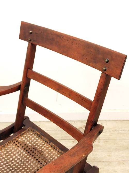 ANTIQUE ENGLISH VICTORIAN STAINED BEECH FOLDING CANE CAMPAIGN ARMCHAIR - ADDITIONAL PHOTO 3