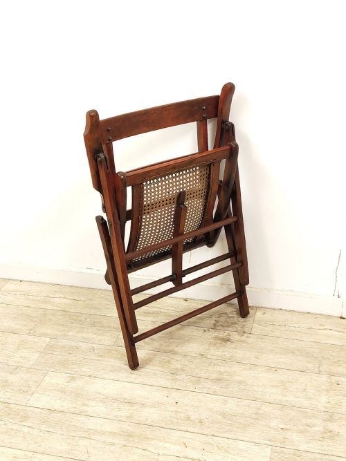 ANTIQUE ENGLISH VICTORIAN STAINED BEECH FOLDING CANE CAMPAIGN ARMCHAIR - ADDITIONAL PHOTO 6