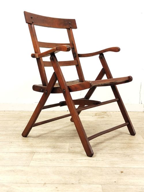 ANTIQUE ENGLISH VICTORIAN STAINED BEECH FOLDING CANE CAMPAIGN ARMCHAIR - ADDITIONAL PHOTO 7