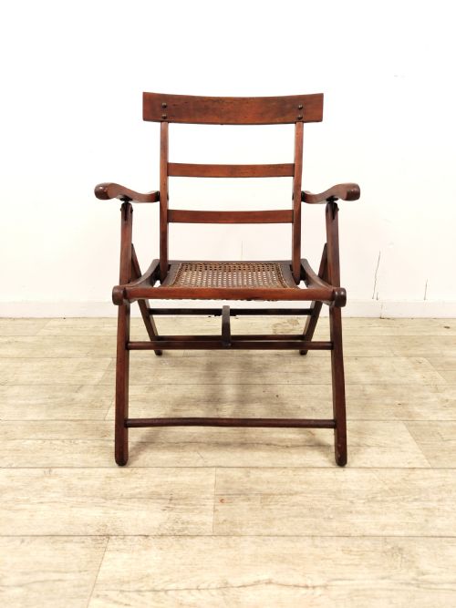 ANTIQUE ENGLISH VICTORIAN STAINED BEECH FOLDING CANE CAMPAIGN ARMCHAIR - ADDITIONAL PHOTO 8