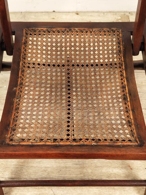 ANTIQUE ENGLISH VICTORIAN STAINED BEECH FOLDING CANE CAMPAIGN ARMCHAIR - ADDITIONAL PHOTO 9