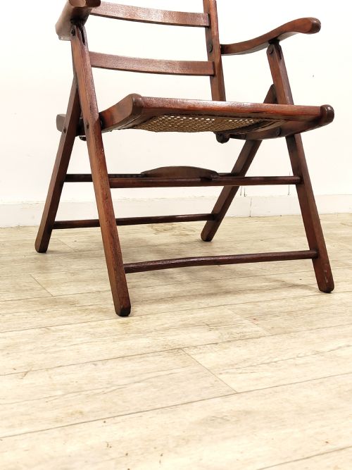 ANTIQUE ENGLISH VICTORIAN STAINED BEECH FOLDING CANE CAMPAIGN ARMCHAIR - ADDITIONAL PHOTO 10