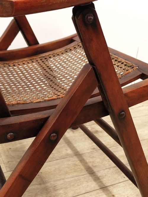 ANTIQUE ENGLISH VICTORIAN STAINED BEECH FOLDING CANE CAMPAIGN ARMCHAIR - ADDITIONAL PHOTO 12