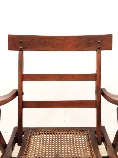 ANTIQUE ENGLISH VICTORIAN STAINED BEECH FOLDING CANE CAMPAIGN ARMCHAIR - ADDITIONAL PHOTO 13
