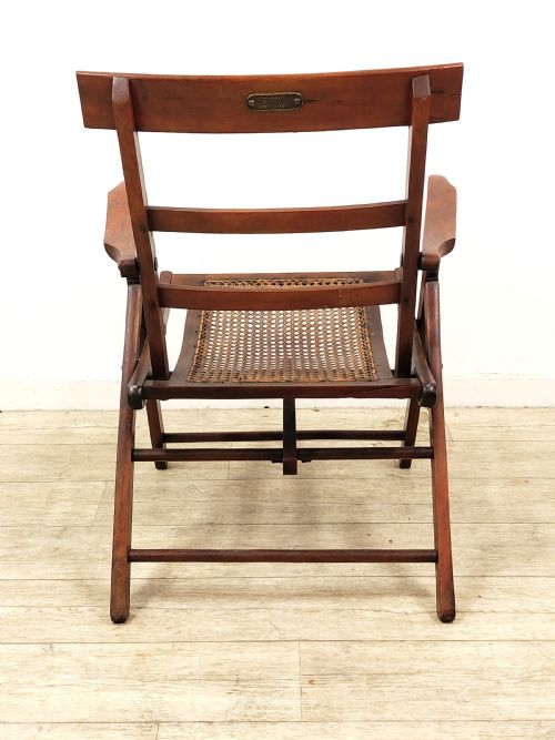 ANTIQUE ENGLISH VICTORIAN STAINED BEECH FOLDING CANE CAMPAIGN ARMCHAIR - ADDITIONAL PHOTO 15