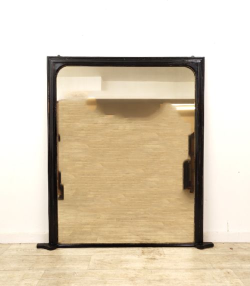 original large antique 19th century ebonised over mantle mirror - CATEGORY: ANTIQUE MIRRORS - DATED 19TH CENTURY