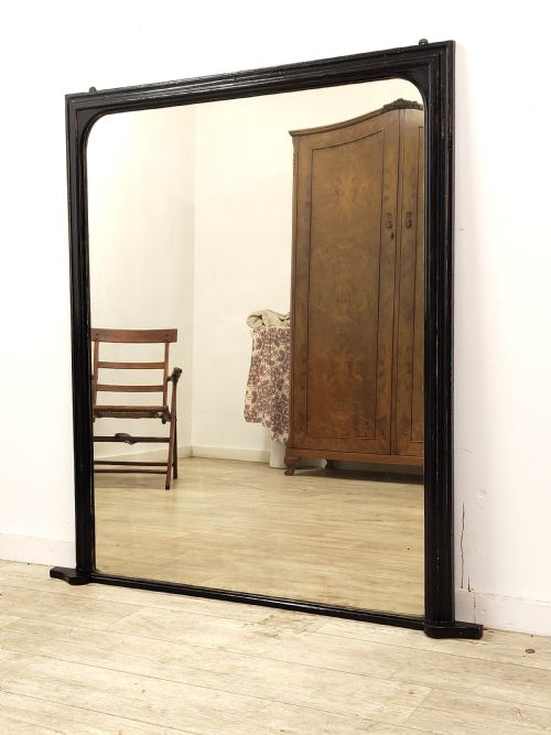 ORIGINAL LARGE ANTIQUE 19TH CENTURY EBONISED OVER MANTLE MIRROR - ADDITIONAL PHOTO 4