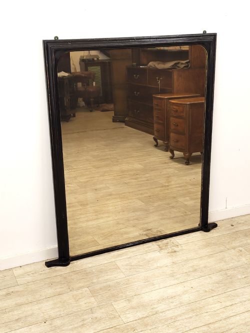 ORIGINAL LARGE ANTIQUE 19TH CENTURY EBONISED OVER MANTLE MIRROR - ADDITIONAL PHOTO 7