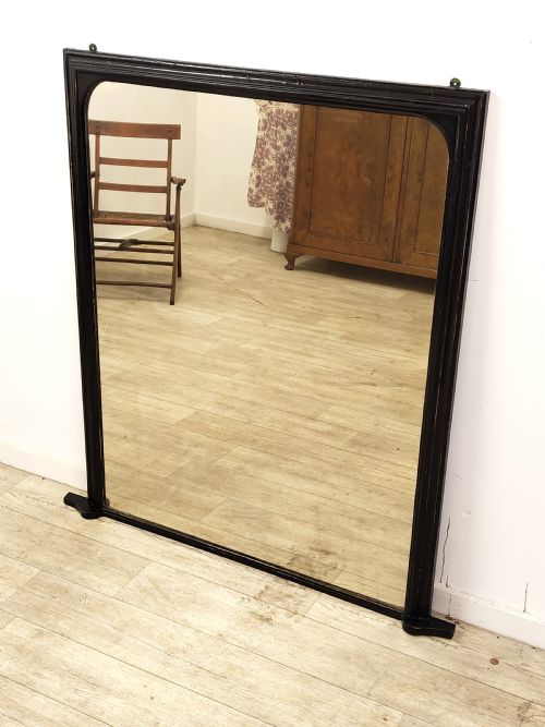 ORIGINAL LARGE ANTIQUE 19TH CENTURY EBONISED OVER MANTLE MIRROR - ADDITIONAL PHOTO 9