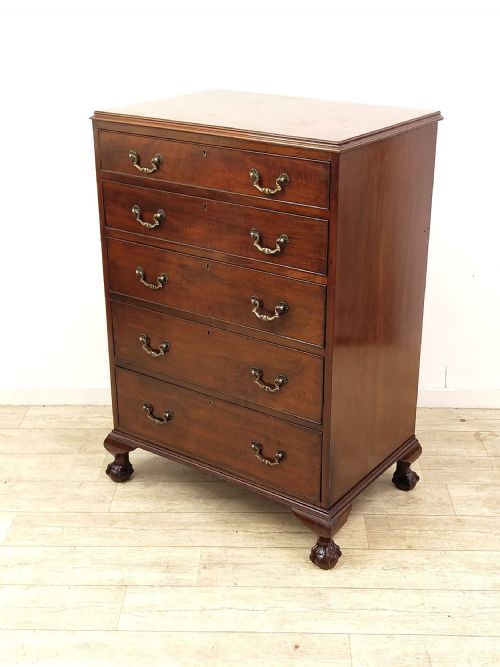 antique edwardian chippendale style narrow solid mahogany chest of drawers - CATEGORY: ANTIQUE CHEST OF DRAWERS - DATED EDWARDIAN