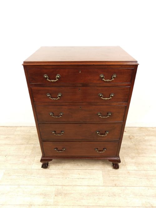 ANTIQUE EDWARDIAN CHIPPENDALE STYLE NARROW SOLID MAHOGANY CHEST OF DRAWERS - ADDITIONAL PHOTO 3
