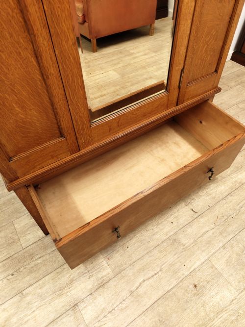 ANTIQUE SOLID GOLDEN OAK ARTS CRAFTS SINGLE HALL WARDROBE - ADDITIONAL PHOTO 4