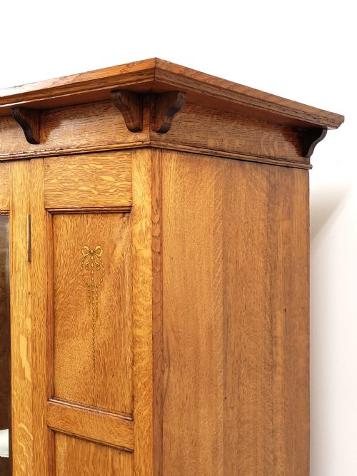ANTIQUE SOLID GOLDEN OAK ARTS CRAFTS SINGLE HALL WARDROBE - ADDITIONAL PHOTO 5