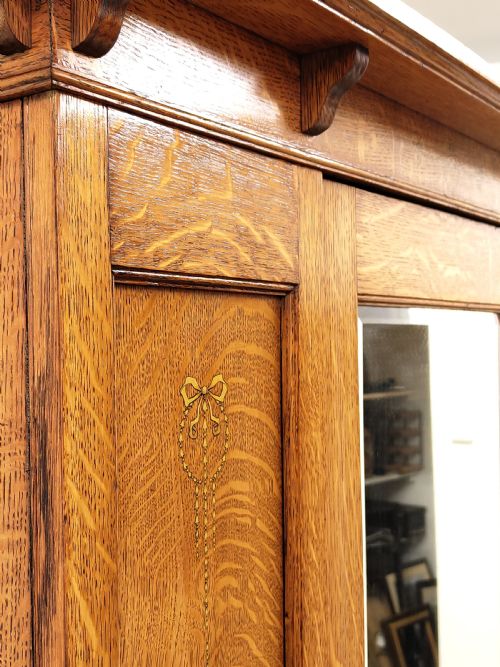 ANTIQUE SOLID GOLDEN OAK ARTS CRAFTS SINGLE HALL WARDROBE - ADDITIONAL PHOTO 11